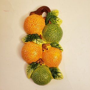 Vintage Ceramic Wall Fruit Oranges Green Citrus Glazed Unbranded No Chips